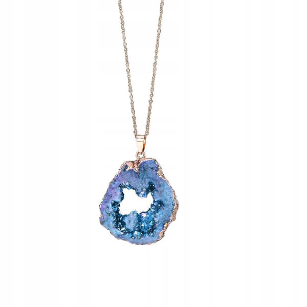 HALSBAND Naturlig GEODE Kristall MINERALER Amulett 2,5-3,5 cm BLÅ