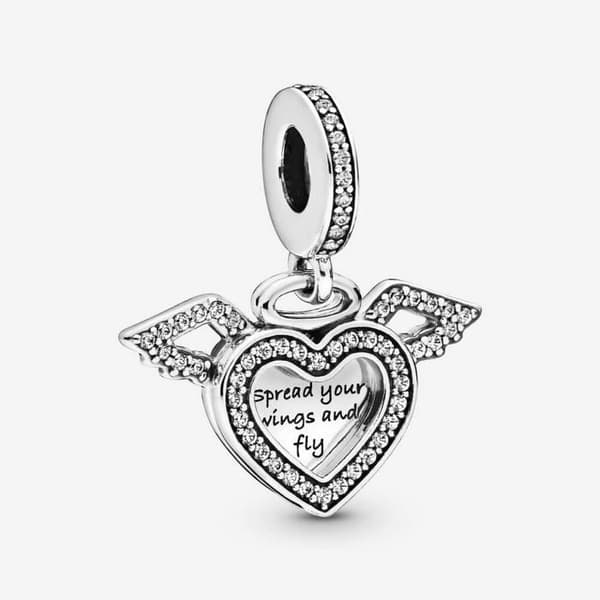 Pandora Charm hjärta och änglavingar hänge