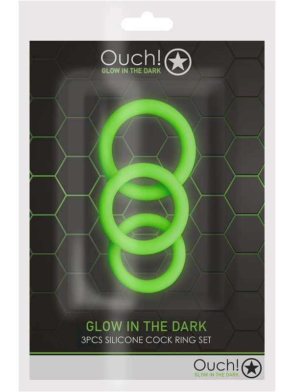 Ouch! Glow in the Dark: Silicone Cock Ring Set, 3-pack