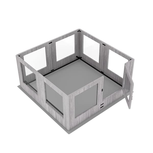 Hundgård med skyddsräcke, härdat glas konstruktion, vattentät skyddsmatta, 47x46 tum,Ljusgrå