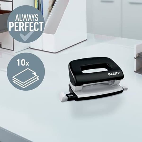 Mini Perforator - Leitz - WOW - Svart Metall - 10 Ark - Förarlist