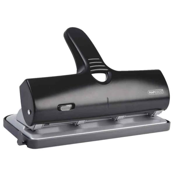 Perforator med stor kapacitet i metall och ABS 4 hål svart/silver 40 ark