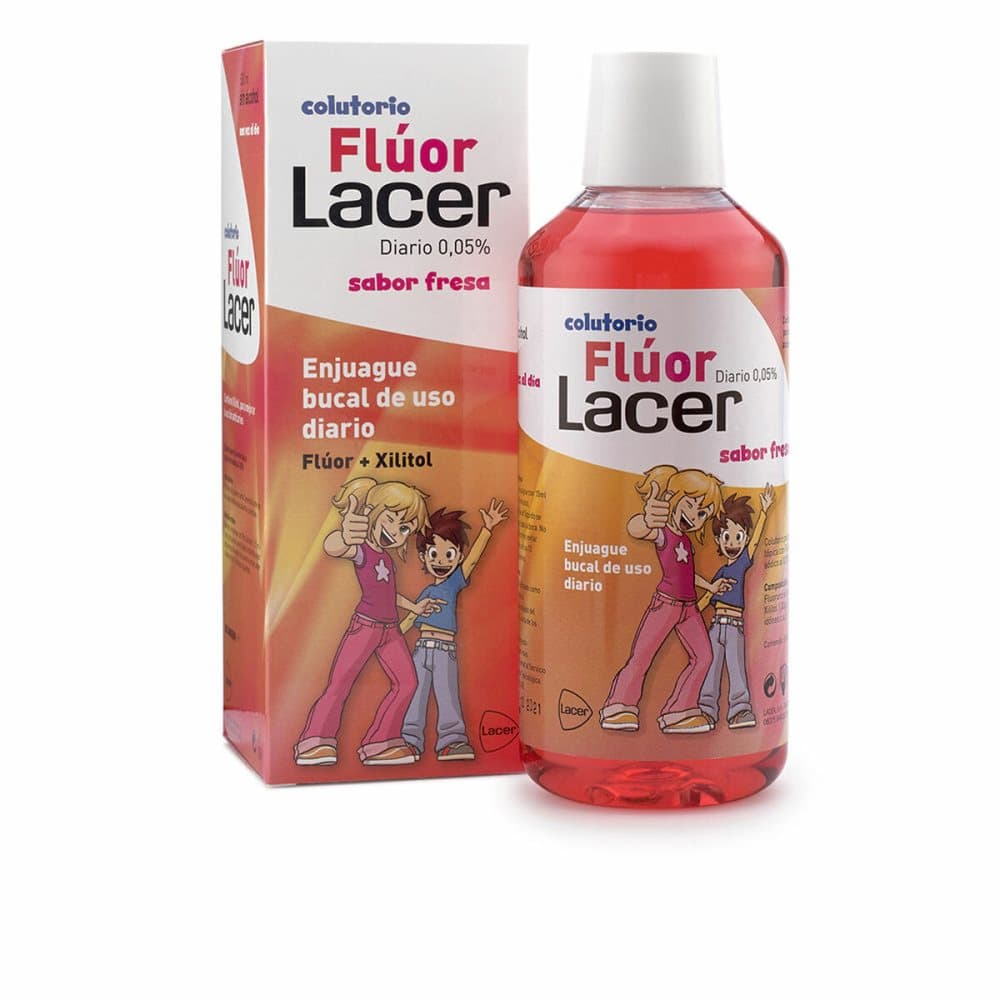 Munnskyllevann Lacer Jordbær fluor Junior (500 ml)