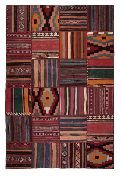 Käsin solmittu persialainen Kelim Patchwork-matto 197x298cm