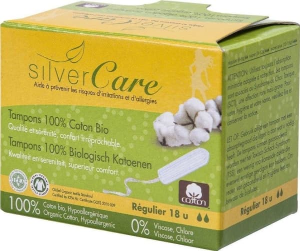 Masmi Silver Care luomupuuvillatamponit ilman asetinta Regular 18kpl