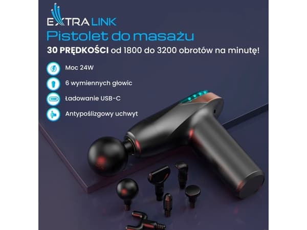 Extralink Massage Gun Lite | 3200 RPM, 6 utbytbara spetsar