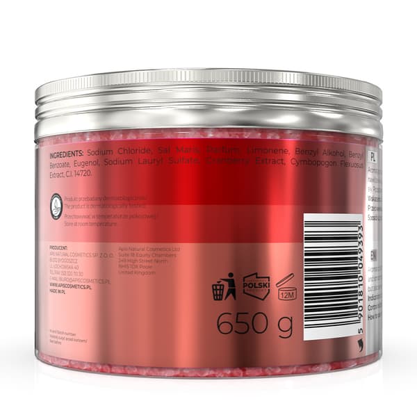 Apis Cranberry Vitality, vitaliserande badsalt med tranbär och citrongräs 650g