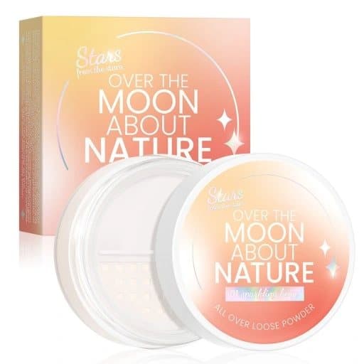 Tähdet tähdistä OVER THE MOON ABOUT NATURE luonnollinen irtopuuteri kasvoille ja silmille 01 Sparkling beige, 10g