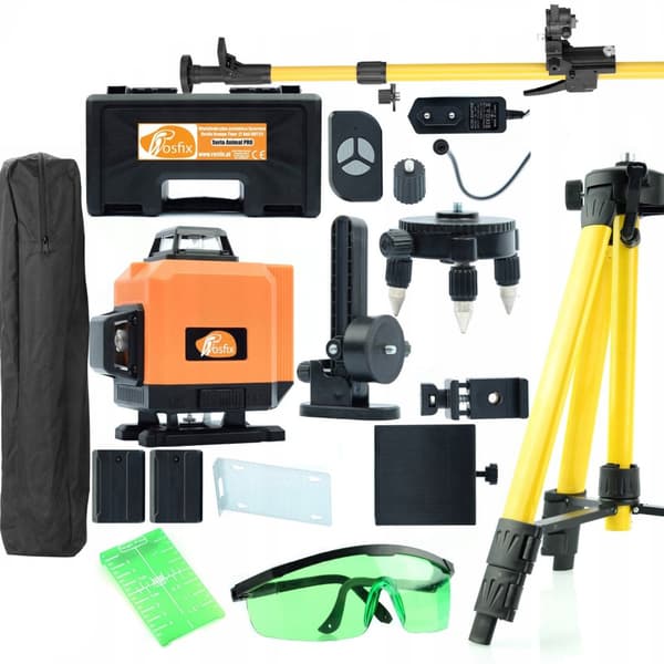 Rosfix Orange Tiger 16-linjainen ROT16L -laser salkussa, mukana setti + 43–120 cm jalusta laserille + lasersuojalasit + vihreä suoja + 350 cm tanko