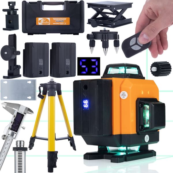 Rosfix Laserniveau Rosfix Orange Tiger 16 linjer ROT16L + Stativ 43-120cm til Rosfix laserniveau med dæksel + Professionel elektronisk metalskydelære