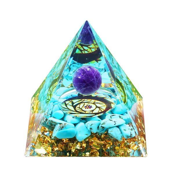 ORGONIT Pyramid + LED Lampbas 5cm Kristallstenar Amulett 5cm HX18