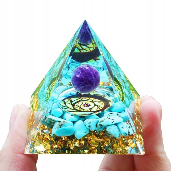 ORGONIT Pyramid + LED Lampbas 5cm Kristallstenar Amulett 5cm HX18