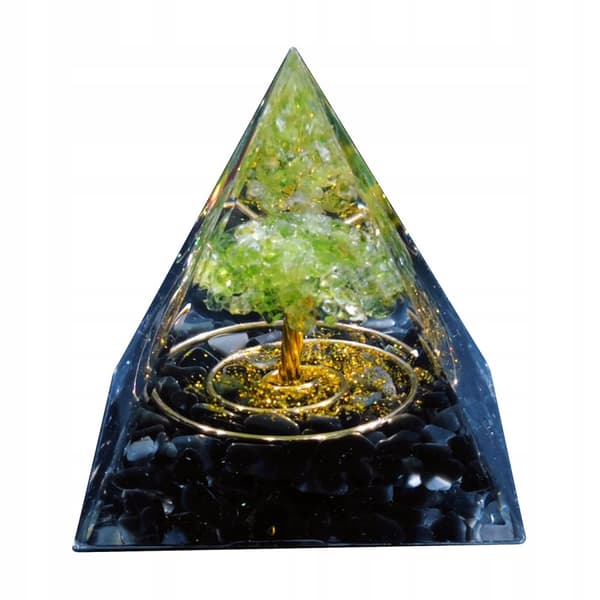 ORGONIT Pyramid + LED Lampbas 5cm Kristallstenar Amulett 5cm HX14