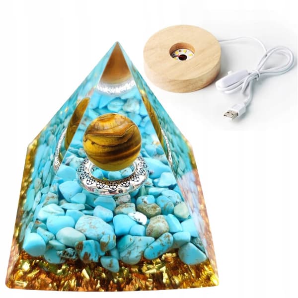 ORGONIITTIPYRAMIDI +LED-LAMPUNJALA 5cm KRISTALLIKIVET AMULETTI 5cm HX11