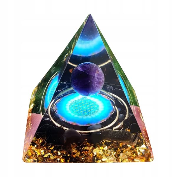 ORGONIITTIPYRAMIDI +LED-LAMPUNJALA 5cm KRISTALLIKIVET AMULETTI 5cm HX09