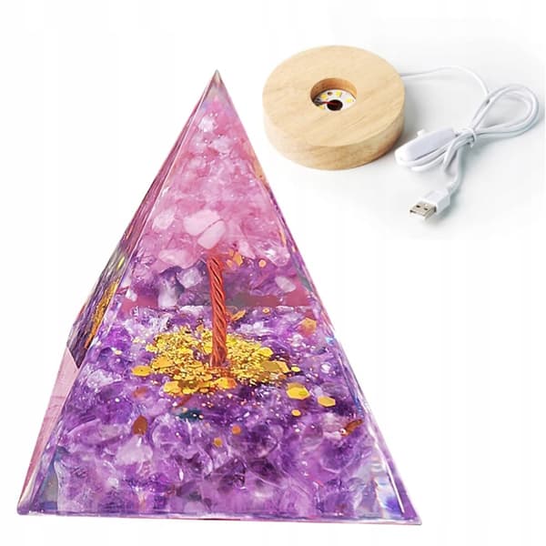 ORGONIT Pyramide + LED Lampebase 5cm Krystalsten Amulet 5cm HX06