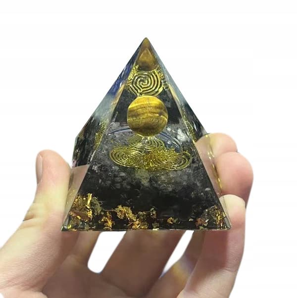 ORGONIT Pyramid + LED Lampbas 5cm Kristallstenar Amulett 5cm HX05