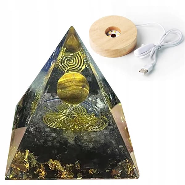 ORGONIT Pyramid + LED Lampbas 5cm Kristallstenar Amulett 5cm HX05