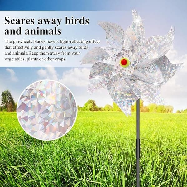 4-pack Reflekterande Fågelskrämmande Vindsnurror 50 cm - Vinddriven & Dekorativ | Naturlig Fågelavskräckare för Trädgård/Balkong