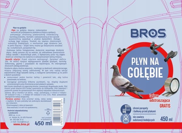 Bros Pigeon Liquid 450ml Effektiv afskrækkelse af duer fra altaner