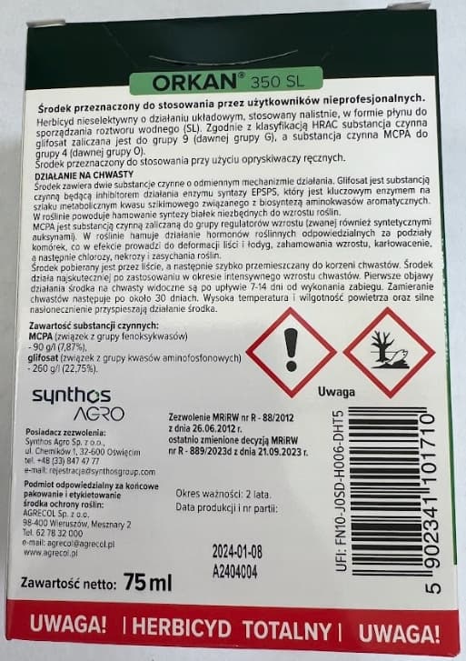 ORKAN 350 SL Herbicid totalherbicid til padderokke Agrecol 75 ml