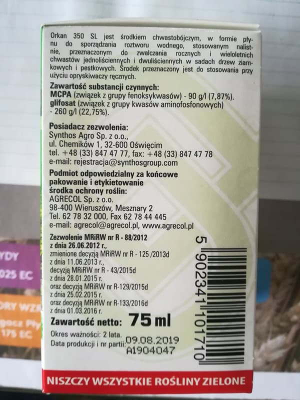 ORKAN 350 SL Herbicid totalherbicid til padderokke Agrecol 75 ml