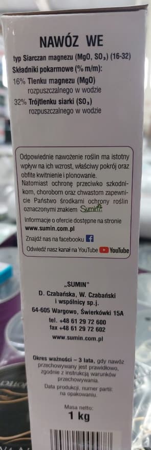 SUMIN MAGNESIUM SULFAATTI -lannoite, joka täydentää MAGNESIUM SULPHUR -puutteita 1 kg