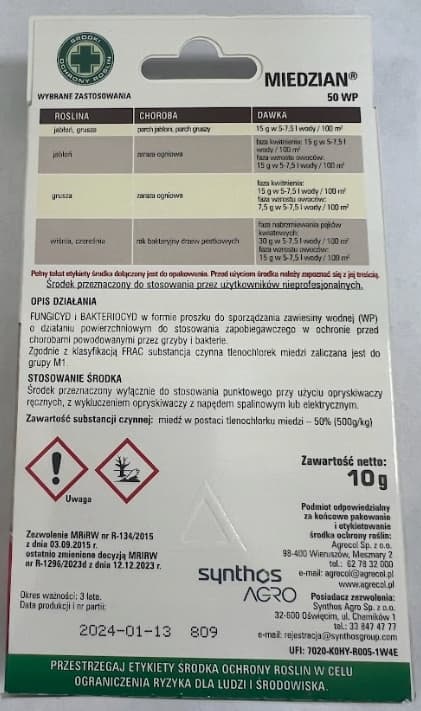 MIEDZIAN 50 WP sienitautien torjunta-aine OMENARUPI-PIKKURUIHKE Agrecol 10 g