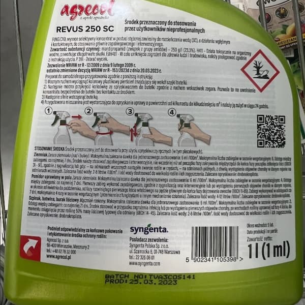 REVUS 250 SC sienitautien torjunta-aine TOMATO POTATO BLOOD Agrecol 1 L