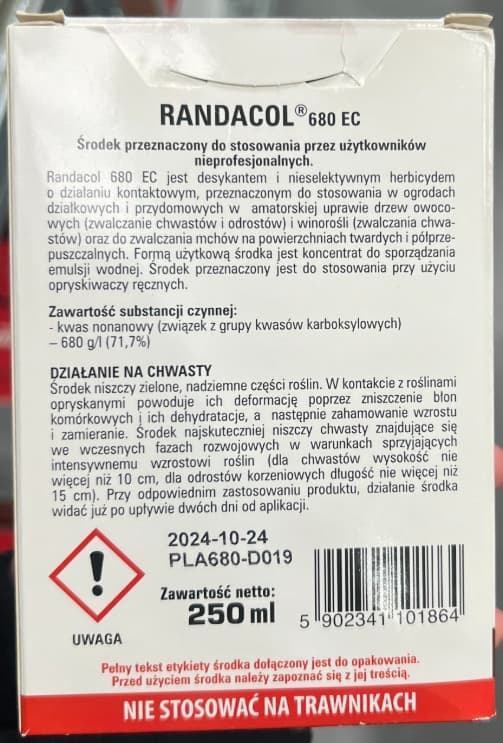 RANDACOL 680 EC sammaleelle ja rikkaruohoille poluilla ja ajoväylillä. Agrecol 250 ml.