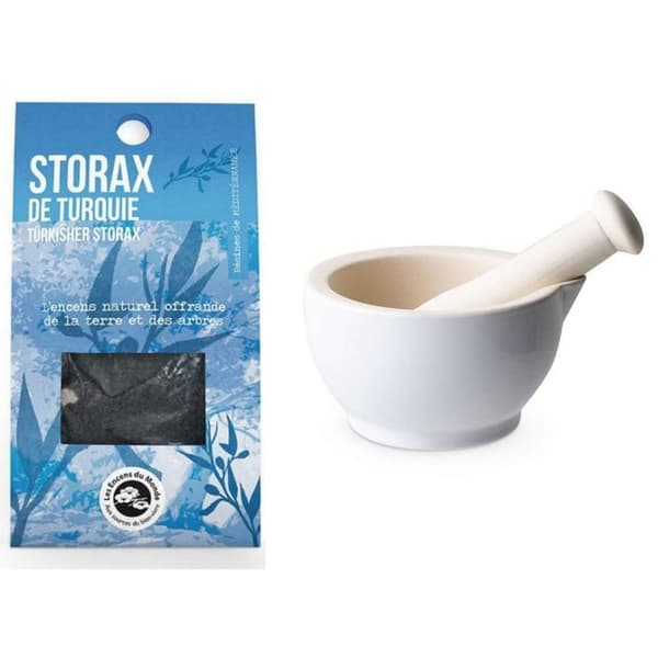 Vit stengodsmortel och mortelstöt + turkisk storax