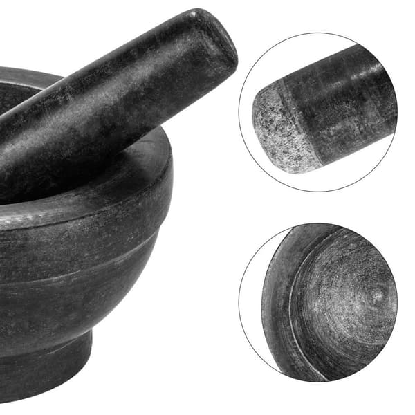 Mortel med stöt av natursten granit - 16 cm diameter - för krossning av kryddor, nötter, frön, tabletter