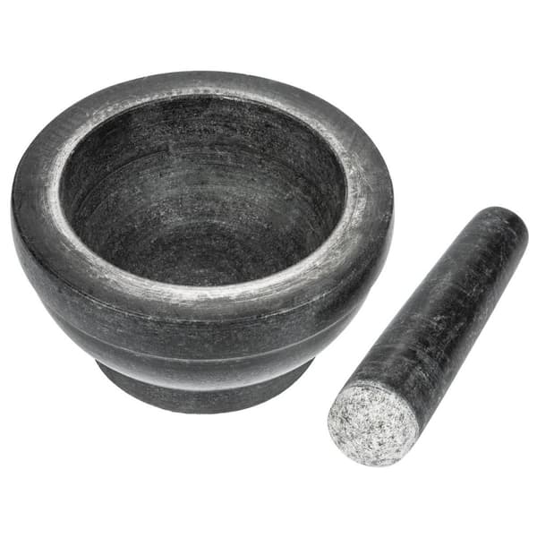 Mortel med stöt av natursten granit - 16 cm diameter - för krossning av kryddor, nötter, frön, tabletter