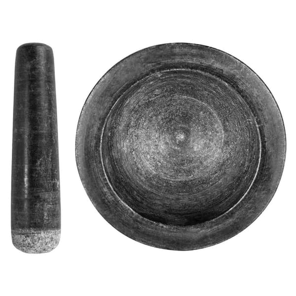 Mortel med stöt av natursten granit - 16 cm diameter - för krossning av kryddor, nötter, frön, tabletter