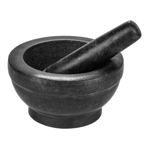 Mortel med stöt av natursten granit - 16 cm diameter - för krossning av kryddor, nötter, frön, tabletter