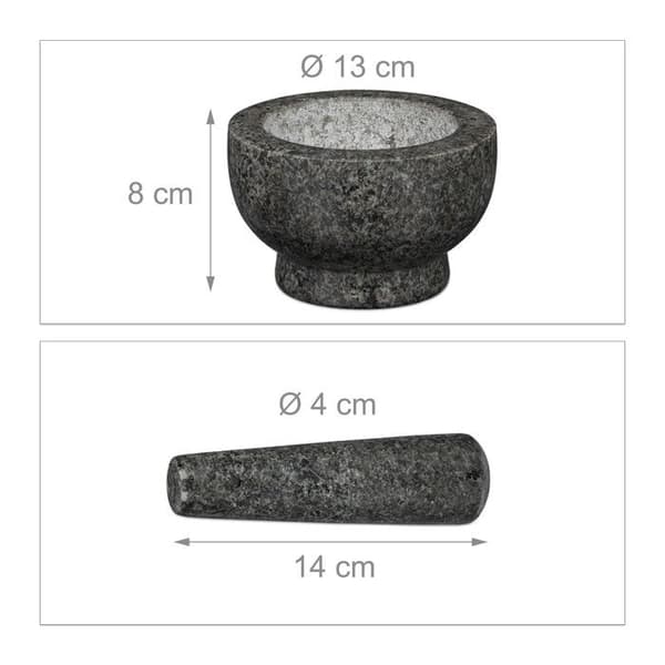Relaxdays Mortel i granit med stöt, robust, för kryddor, örter, mortel i polerad sten, d. 13 cm, 250 ml, grå
