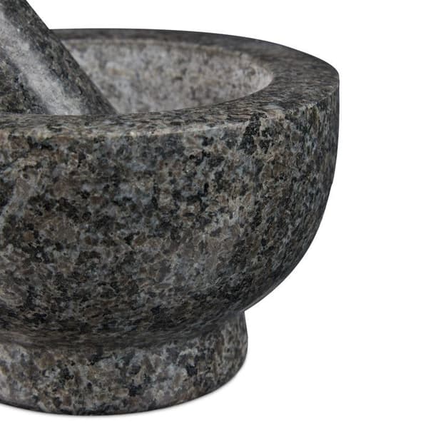 Relaxdays Mortel i granit med stöt, robust, för kryddor, örter, mortel i polerad sten, d. 13 cm, 250 ml, grå
