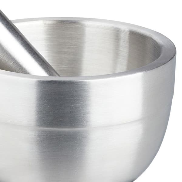 Relaxdays Mortel, rostfritt stål, med lock, kryddor, örter, halkfri kross, Ø 10 cm, 200 ml, grå