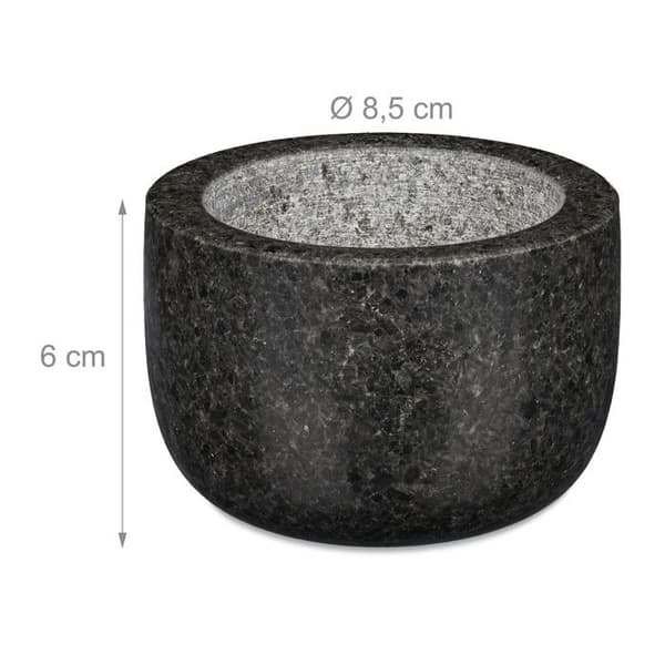 Relaxdays Mortel i granit med stöt, robust, för kryddor, örter, mortel i polerad sten, d. 8,5 cm, 400 ml, grå