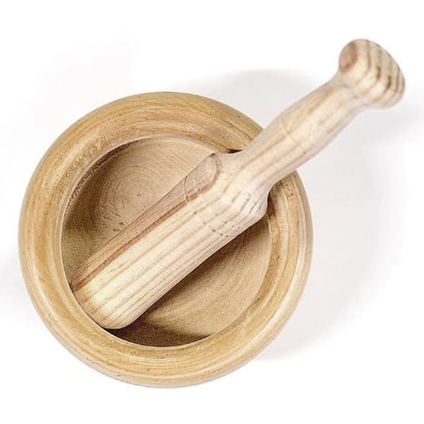 Mortel - mortelstöt - manuell kvarn Space home - Rund mortel och mortelstöt - Kryddkvarn - Manuell handkvarn - Trä - 14 cm