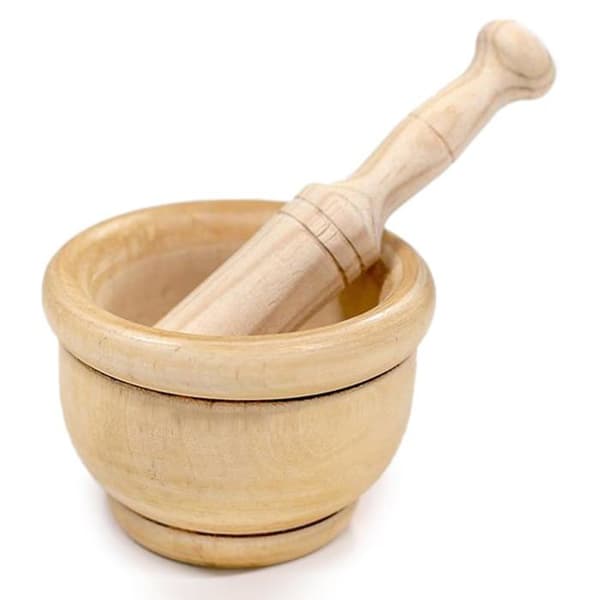 Mortel - mortelstöt - manuell kvarn Space home - Rund mortel och mortelstöt - Kryddkvarn - Manuell handkvarn - Trä - 14 cm