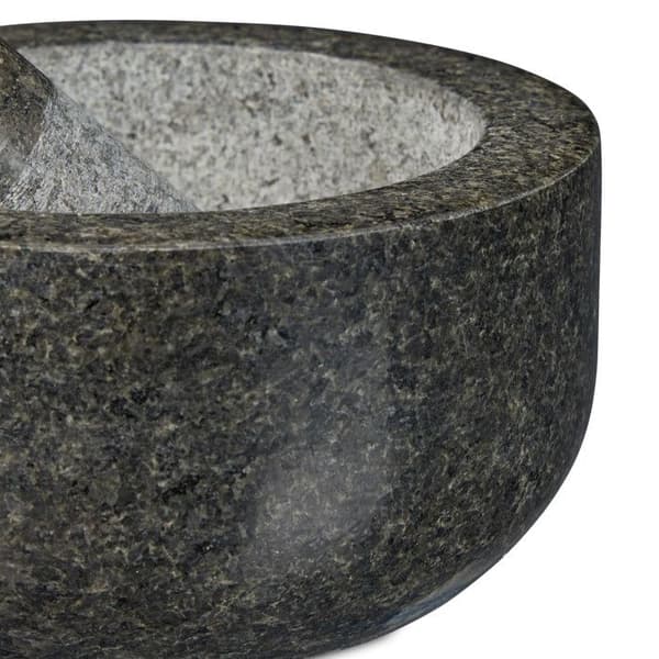 Relaxdays Mortel i granit med stöt, robust, för kryddor, örter, mortel i polerad sten, d. 16 cm, 400 ml, grå