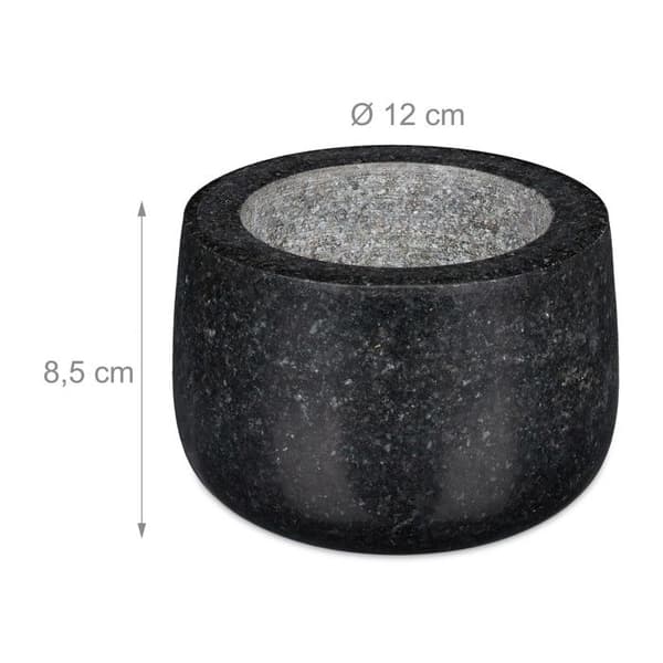 Relaxdays Mortel i granit med stötte, robust, för kryddor, örter, mortel i polerad sten, d. 12 cm, 300 ml, grå