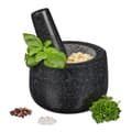 Miniatyrbild 1 av 6: Relaxdays Mortel i granit med stötte, robust, för kryddor, örter, mortel i polerad sten, d. 12 cm, 300 ml, grå