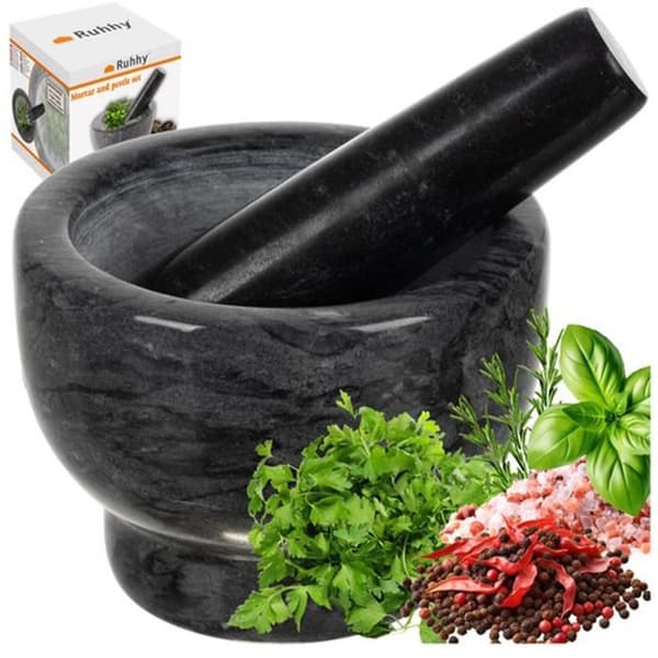 Köksmortel - Ruhhy - 24576 - Naturlig marmor - 2 kg - Krossning av kryddor och örter