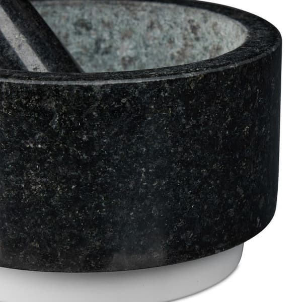 Relaxdays Mortel i granit med stöt, robust, kryddor, örter, halkfri, polerad sten, d. 14 cm, 400ml, grå/vit