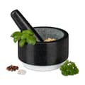 Miniatyrbild 1 av 6: Relaxdays Mortel i granit med stöt, robust, kryddor, örter, halkfri, polerad sten, d. 14 cm, 400ml, grå/vit