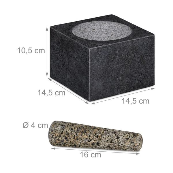 Relaxdays Mortel och pistill, i granit, polerad, lång livslängd, kryddor och örter, 500 ml volym, krossare lxB 14,5 x 14,5 cm