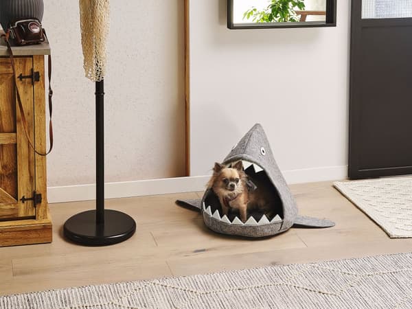 Husdjurssäng Grå Filt Rund hund- eller kattsäng Haj