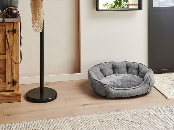 Hundekurv Grå Hør Polyester 65 x 50 x 16 Rund Lille Blød Hundeseng Kattekurv Stue Soveværelse Boho Stil Skandinavisk Indendørs Dekor Vaskbart